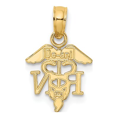 14K Yellow Gold RN Caduceus Pendant – view 5