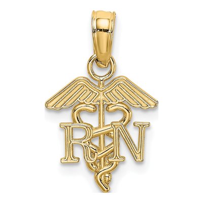 14K Yellow Gold RN Caduceus Pendant