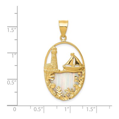 14K Yellow Gold Lab-Created Opal Lighthouse Pendant – view 5