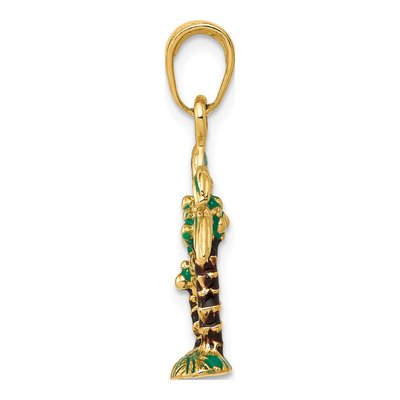 14K Yellow Gold 3-D Palm Trees Enamel Pendant – view 3