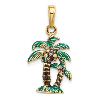 14K Yellow Gold 3-D Palm Trees Enamel Pendant – view 4