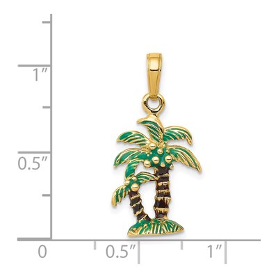14K Yellow Gold 3-D Palm Trees Enamel Pendant – view 5