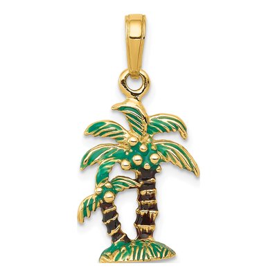 14K Yellow Gold 3-D Palm Trees Enamel Pendant