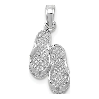 14K White Gold 3D Flip Flops Pendant