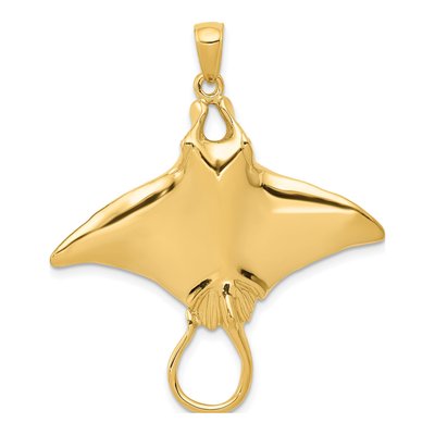 14K Yellow Gold Large Manta Ray Pendant