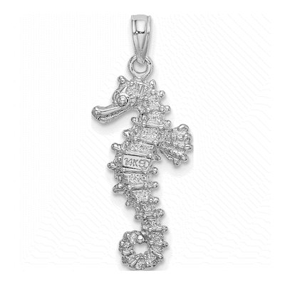 14K White Gold 3D Seahorse Pendant – view 5