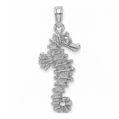 14K White Gold 3D Seahorse Pendant