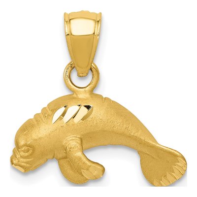 14K Yellow Gold Diamond-Cut Manatee Pendant