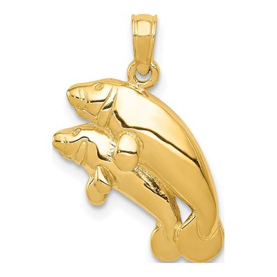 14K Yellow Gold Double Manatee Pendant
