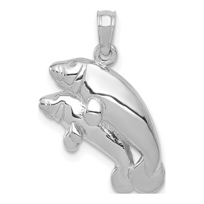 14K White Gold Double Manatee Pendant