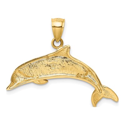14K Yellow Gold Lab-Created Opal Dolphin Pendant – view 4