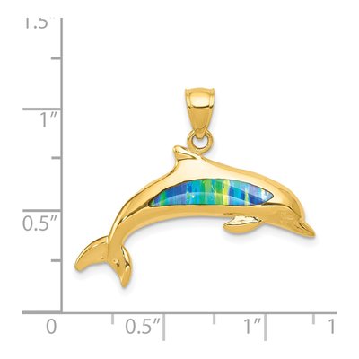 14K Yellow Gold Lab-Created Opal Dolphin Pendant – view 5