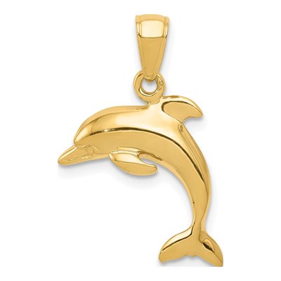 14K Yellow Gold Jumping Dolphin Pendant