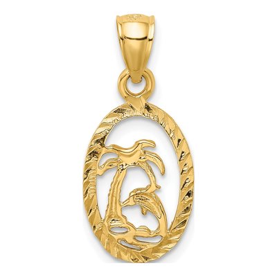 14K Yellow Gold Dolphin Palm Tree Pendant – view 4