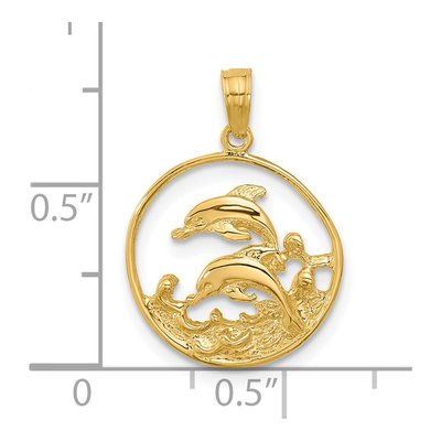 14K Yellow Gold Double Dolphin Circle Pendant – view 5