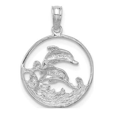 14K White Gold Double Dolphin Circle Pendant – view 4