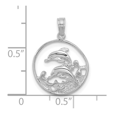 14K White Gold Double Dolphin Circle Pendant – view 5