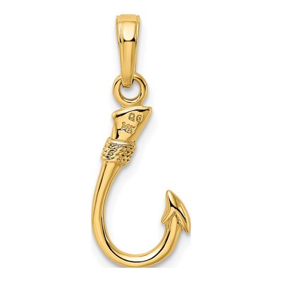 14K Yellow Gold 3-D Fish Hook Pendant – view 4