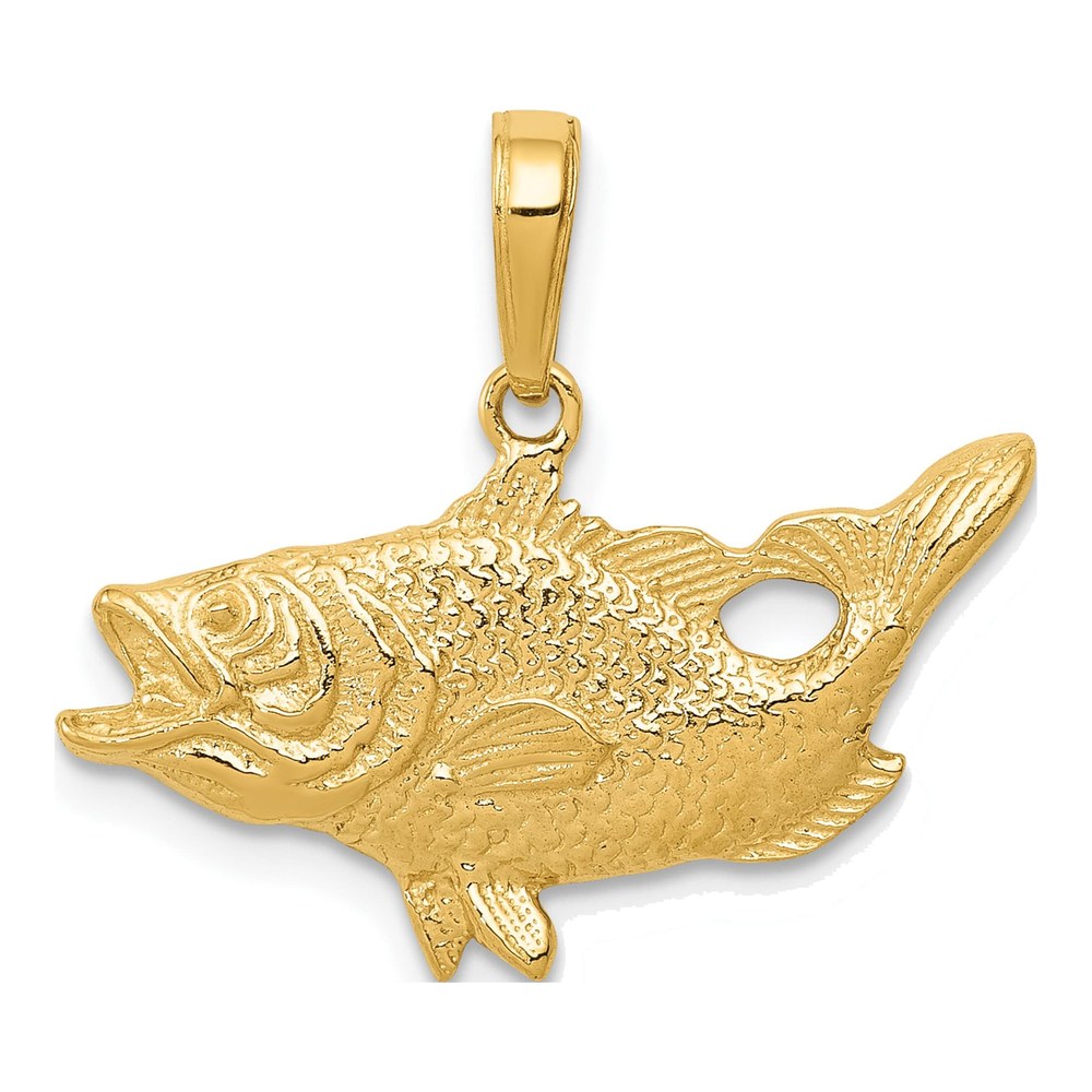 14K Yellow Gold Open Mouthed Bass Fish Pendant