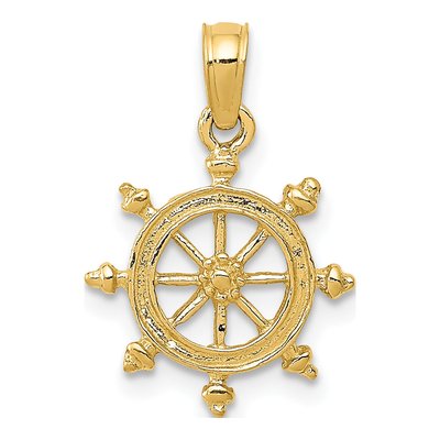 14K Yellow Gold Ship Wheel Pendant