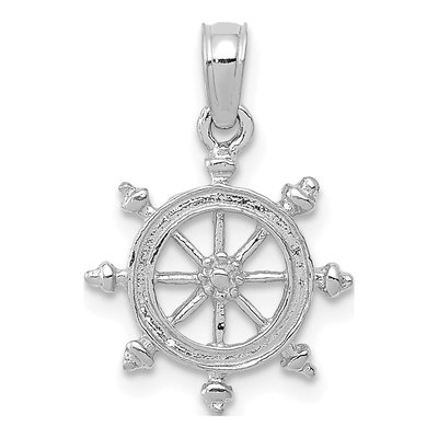 14K White Gold Ship Wheel Pendant