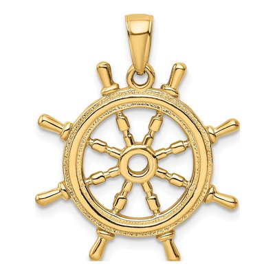 14K Yellow Gold 3-D Ships Wheel Pendant – view 4