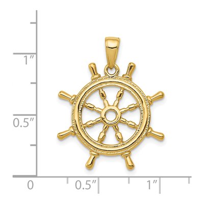 14K Yellow Gold 3-D Ships Wheel Pendant – view 5