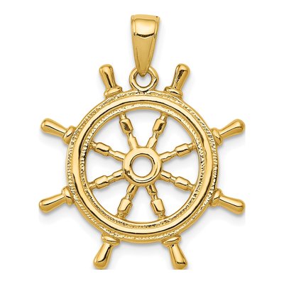 14K Yellow Gold 3-D Ships Wheel Pendant