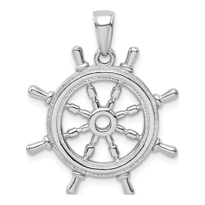 14K White Gold 3-D Ships Wheel Pendant – view 4
