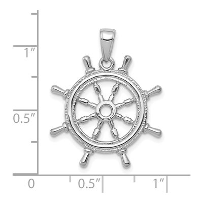 14K White Gold 3-D Ships Wheel Pendant – view 5