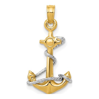 14K Two-Tone Gold 3-D Anchor Pendant