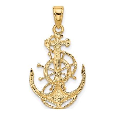 14K Yellow Gold Anchor Ship's Wheel Pendant – view 4