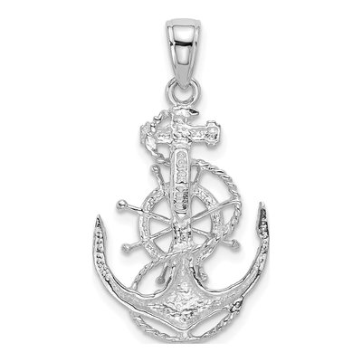 14K White Gold Anchor Ship's Wheel Pendant – view 4