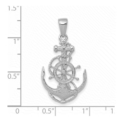 14K White Gold Anchor Ship's Wheel Pendant – view 5