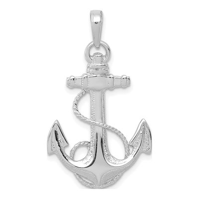 14K White Gold Anchor Pendant