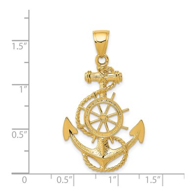14K Yellow Gold Anchor Ship's Wheel Pendant – view 5