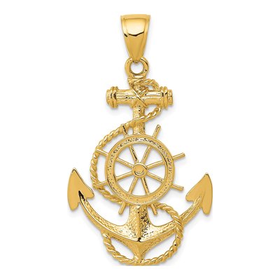 14K Yellow Gold Anchor Ship's Wheel Pendant