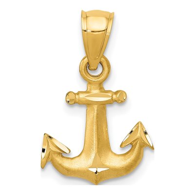 14K Yellow Gold Diamond-Cut Anchor Pendant