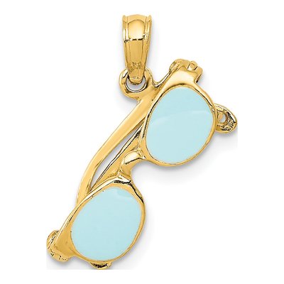 14K Yellow Gold Aqua Enamel Sunglasses Pendant