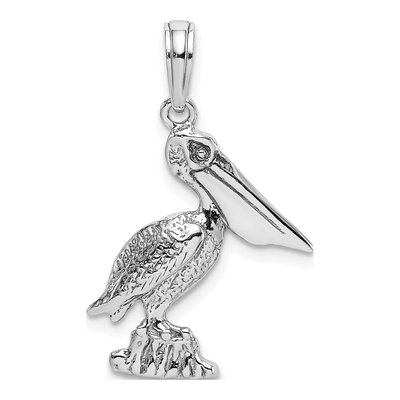 14K White Gold Standing Pelican Pendant