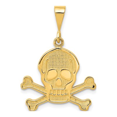 14K Yellow Gold Skull Bones Pendant