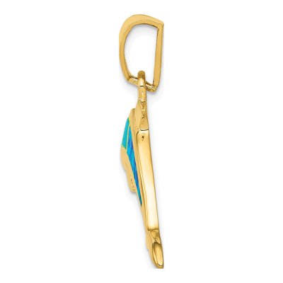 14K Yellow Gold Lab-Created Opal Dolphin Pendant – view 3