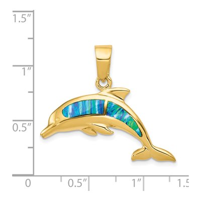 14K Yellow Gold Lab-Created Opal Dolphin Pendant – view 6
