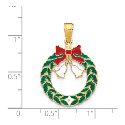 14K Yellow Gold Enameled Christmas Wreath Pendant – view 4