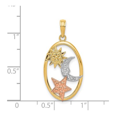 14K Two-Tone Gold Sun Moon Star Oval Pendant – view 4