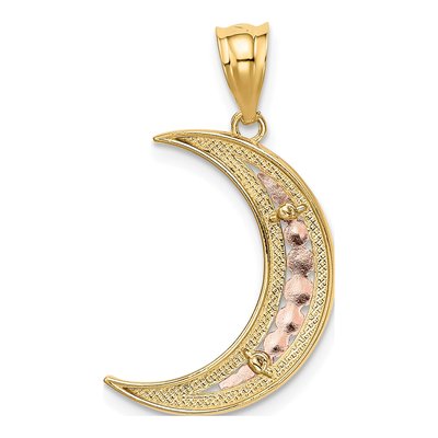 14K Two-Tone Gold Diamond-Cut Moon Pendant – view 4