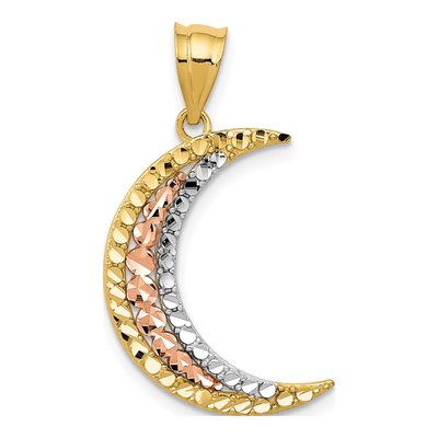14K Two-Tone Gold Diamond-Cut Moon Pendant