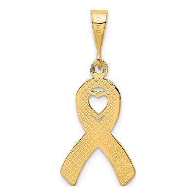 14K Yellow Gold Heart Awareness Ribbon Pendant – view 4