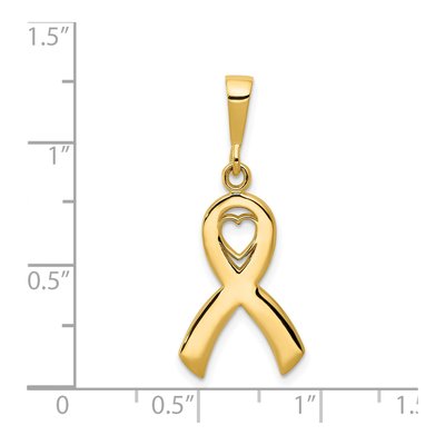 14K Yellow Gold Heart Awareness Ribbon Pendant – view 5