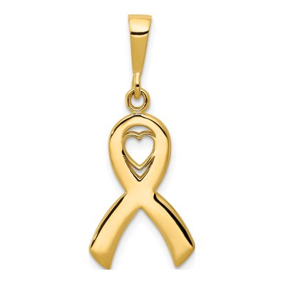 14K Yellow Gold Heart Awareness Ribbon Pendant